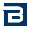 Blue square logo with white letter B design